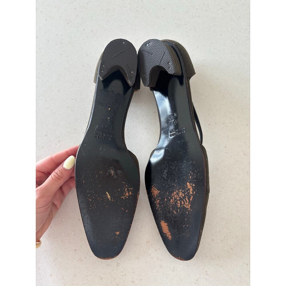 Vintage Yves Saint Laurent YSL Italy Canvas Peep Toe Slingback Heels Brown - Picture 4 of 9